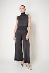 D. Exterior Cropped Wide Leg Knit Lurex Trousers in Anthracite