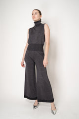 D. Exterior Cropped Wide Leg Knit Lurex Trousers in Anthracite