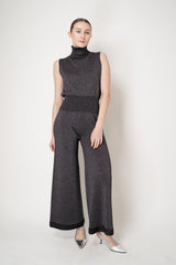 D. Exterior Cropped Wide Leg Knit Lurex Trousers in Anthracite
