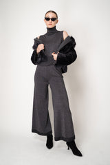D. Exterior Cropped Wide Leg Knit Lurex Trousers in Anthracite