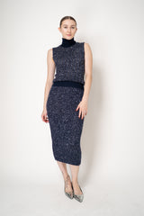 D. Exterior Stretch Knit High Neck Sleeveless Sequin Top in Navy