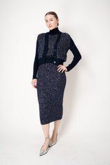 D. Exterior Stretch Knit High Neck Sleeveless Sequin Top in Navy
