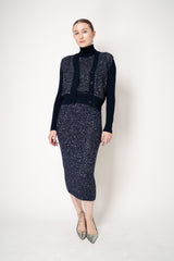 D. Exterior Stretch Knit High Neck Sleeveless Sequin Top in Navy