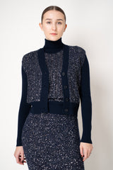 D. Exterior V-neck Knit Sequin Cropped Cardigan in Navy