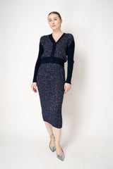 D. Exterior V-neck Knit Sequin Cropped Cardigan in Navy