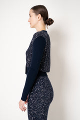 D. Exterior V-neck Knit Sequin Cropped Cardigan in Navy