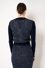 D. Exterior V-neck Knit Sequin Cropped Cardigan in Navy