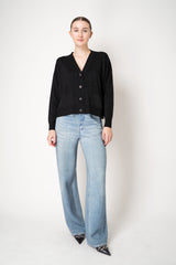 D. Exterior V-neck Knit Lurex Cardigan in Black
