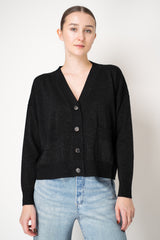D. Exterior V-neck Knit Lurex Cardigan in Black