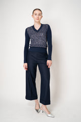 D. Exterior V-neck Knit Sequin Pullover in Navy