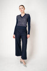 D. Exterior V-neck Knit Sequin Pullover in Navy