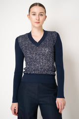 D. Exterior V-neck Knit Sequin Pullover in Navy