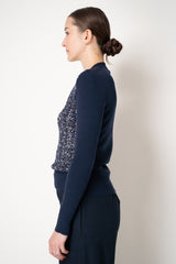 D. Exterior V-neck Knit Sequin Pullover in Navy
