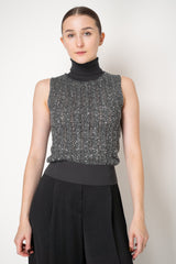 D. Exterior Stretch Knit High Neck Sleeveless Sequin Top in Anthracite
