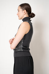 D. Exterior Stretch Knit High Neck Sleeveless Sequin Top in Anthracite