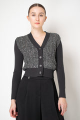 D. Exterior V-neck Knit Sequin Cropped Cardigan in Anthracite