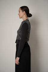 D. Exterior V-neck Knit Sequin Cropped Cardigan in Anthracite
