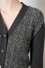 D. Exterior V-neck Knit Sequin Cropped Cardigan in Anthracite