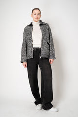 D. Exterior Sequin Bouclé Knit Bomber Jacket in Black & White