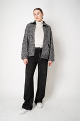 D. Exterior Sequin Bouclé Knit Bomber Jacket in Black & White