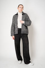 D. Exterior Sequin Bouclé Knit Bomber Jacket in Black & White
