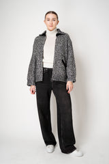 D. Exterior Sequin Bouclé Knit Bomber Jacket in Black & White
