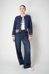 Rag & Bone Miramar Collegiate Denim Bomber Jacket in Medium Blue Wash