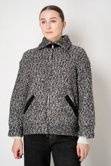 D. Exterior Sequin Bouclé Knit Bomber Jacket in Black & White