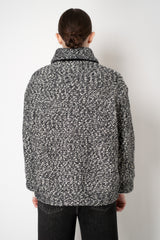 D. Exterior Sequin Bouclé Knit Bomber Jacket in Black & White