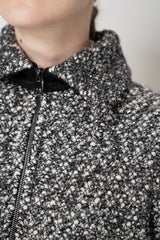D. Exterior Sequin Bouclé Knit Bomber Jacket in Black & White
