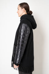Herno Wool Cashmere Poncho-Like Quilted Hooded Jacket in Black