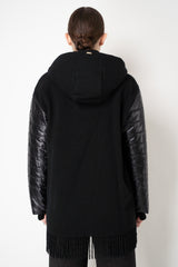 Herno Wool Cashmere Poncho-Like Quilted Hooded Jacket in Black