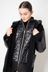 Herno Wool Cashmere Poncho-Like Quilted Hooded Jacket in Black