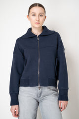 D. Exterior Stretch Knit Cashmere Merino Collared Bomber Jacket in Navy