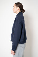 D. Exterior Stretch Knit Cashmere Merino Collared Bomber Jacket in Navy
