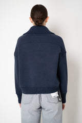 D. Exterior Stretch Knit Cashmere Merino Collared Bomber Jacket in Navy