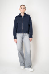 D. Exterior Stretch Knit Cashmere Merino Collared Bomber Jacket in Navy
