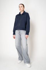 D. Exterior Stretch Knit Cashmere Merino Collared Bomber Jacket in Navy
