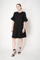 Odeeh Wool Viscose Short Balloon Sleeve Midi Dress in Black