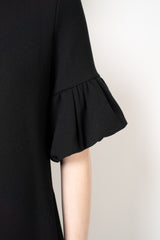 Odeeh Wool Viscose Short Balloon Sleeve Midi Dress in Black