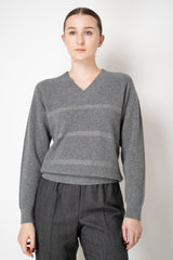 Peserico Stockinette Stitch Wool Cashmere Pullover with Filo Diamante Stripes in Grey