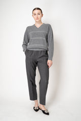 Peserico Stockinette Stitch Wool Cashmere Pullover with Filo Diamante Stripes in Grey