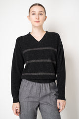 Peserico Stockinette Stitch Wool Cashmere Pullover with Filo Diamante Stripes in Black