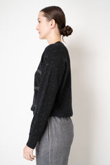 Peserico Stockinette Stitch Wool Cashmere Pullover with Filo Diamante Stripes in Black