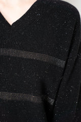 Peserico Stockinette Stitch Wool Cashmere Pullover with Filo Diamante Stripes in Black