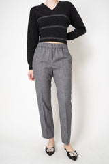 Peserico Pull-on Style Loro Piana Wool Tapered Trousers with Filo Diamante Sides in Blue Grey Melange