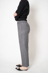 Peserico Pull-on Style Loro Piana Wool Tapered Trousers with Filo Diamante Sides in Blue Grey Melange