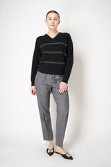 Peserico Pull-on Style Loro Piana Wool Tapered Trousers with Filo Diamante Sides in Blue Grey Melange