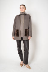 Fabiana Filippi Wool Cashmere Collared Coat With Shearling Pockets in Taupe