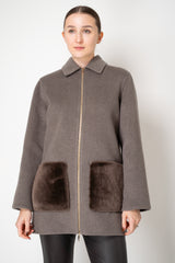 Fabiana Filippi Wool Cashmere Collared Coat With Shearling Pockets in Taupe